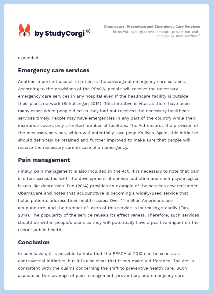 Obamacare: Prevention and Emergency Care Services. Page 2