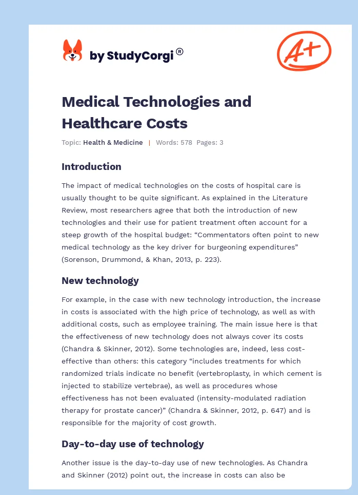 Medical Technologies and Healthcare Costs. Page 1