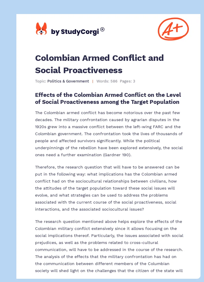 Colombian Armed Conflict and Social Proactiveness. Page 1