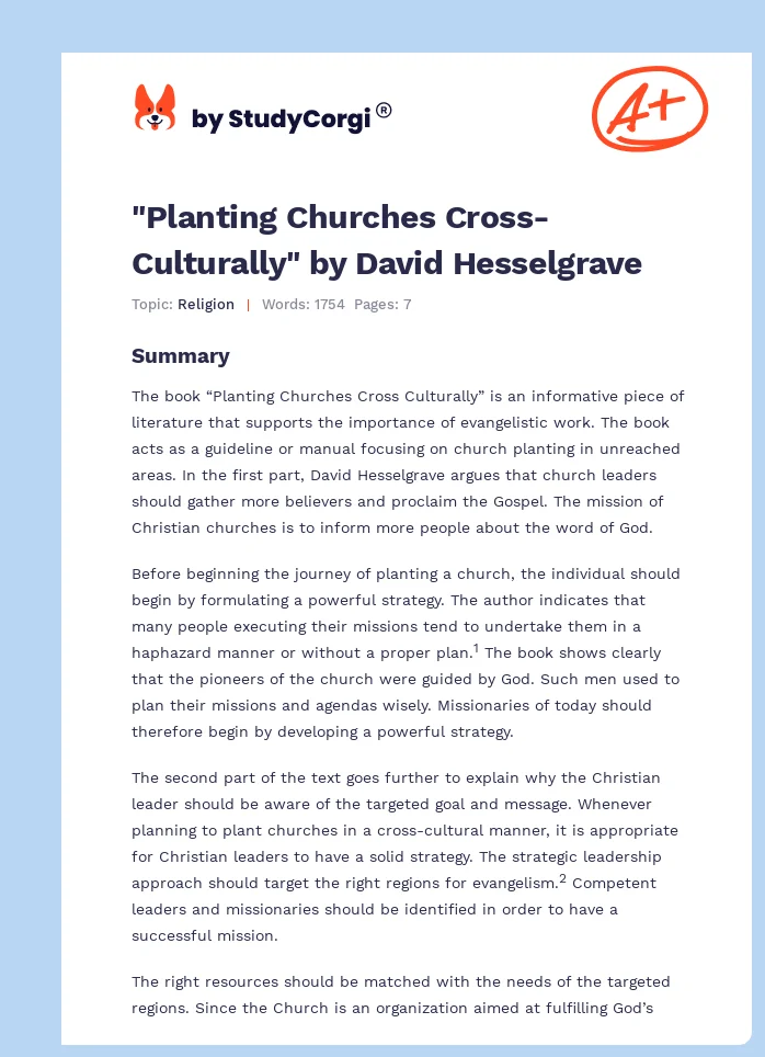 "Planting Churches Cross-Culturally" by David Hesselgrave. Page 1