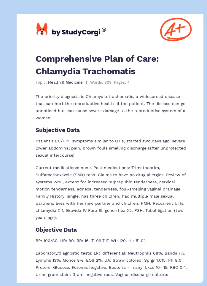 Comprehensive Plan of Care: Chlamydia Trachomatis. Page 1