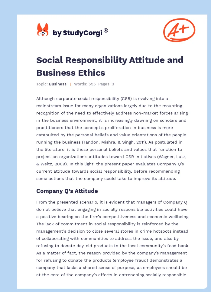 Social Responsibility Attitude and Business Ethics. Page 1