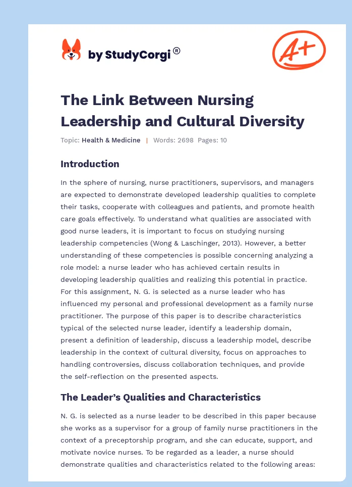 The Link Between Nursing Leadership and Cultural Diversity. Page 1