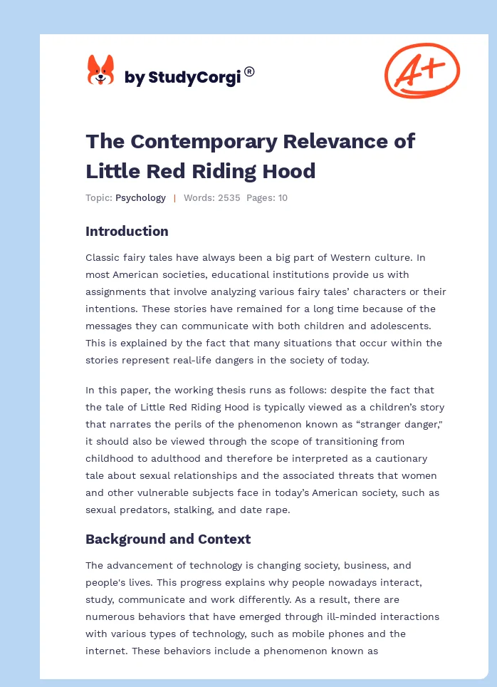 The Contemporary Relevance of Little Red Riding Hood. Page 1