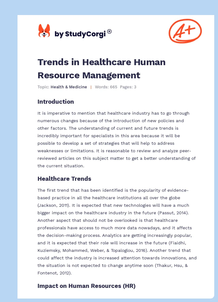 Trends in Healthcare Human Resource Management. Page 1