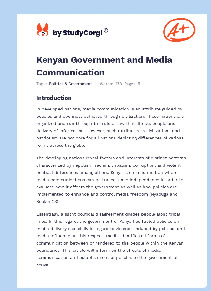 Kenyan Government and Media Communication. Page 1
