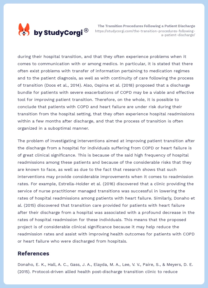 The Transition Procedures Following a Patient Discharge. Page 2