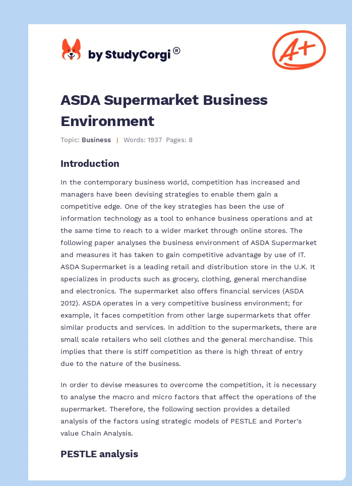 ASDA Supermarket Business Environment. Page 1