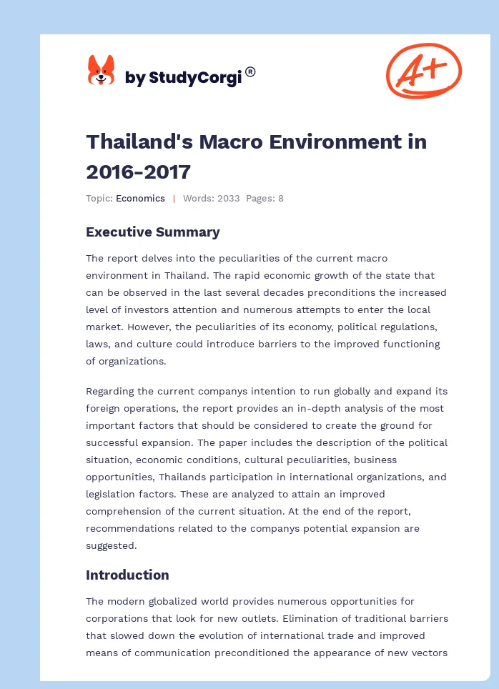 Thailand's Macro Environment in 2016-2017. Page 1