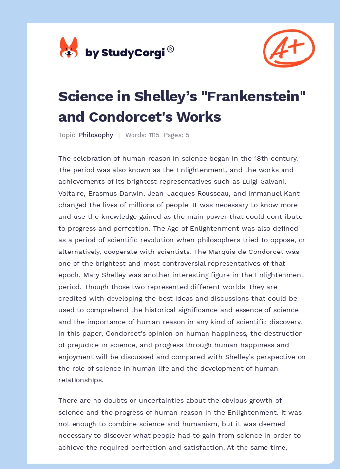 Science in Shelley’s "Frankenstein" and Condorcet's Works. Page 1