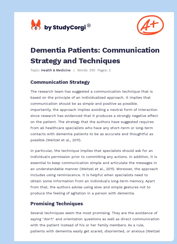 Dementia Patients: Communication Strategy and Techniques. Page 1