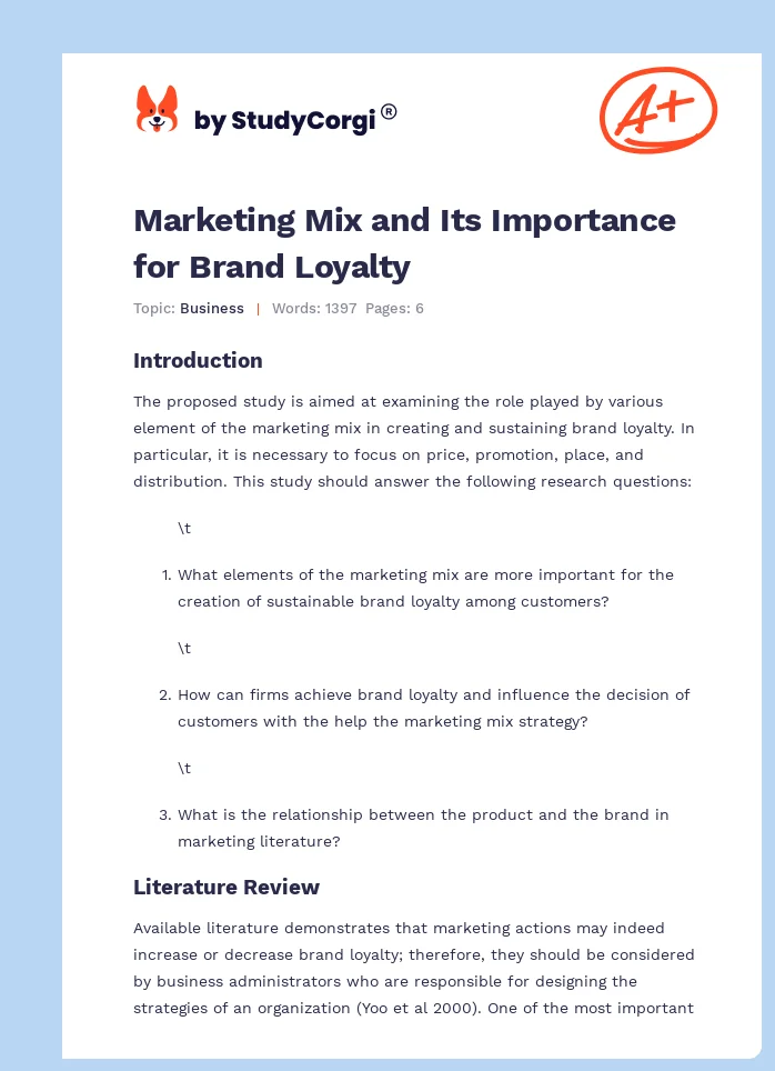 Marketing Mix and Its Importance for Brand Loyalty. Page 1