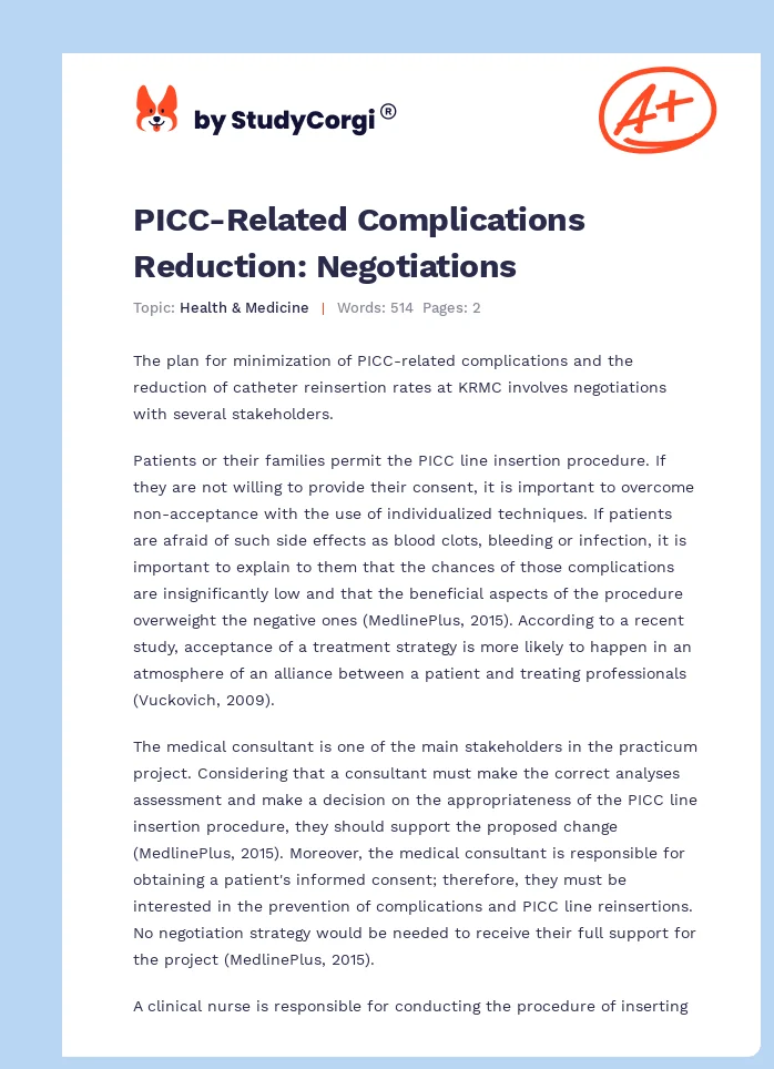 PICC-Related Complications Reduction: Negotiations. Page 1