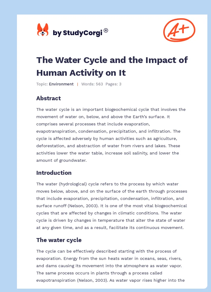 The Water Cycle and the Impact of Human Activity on It. Page 1