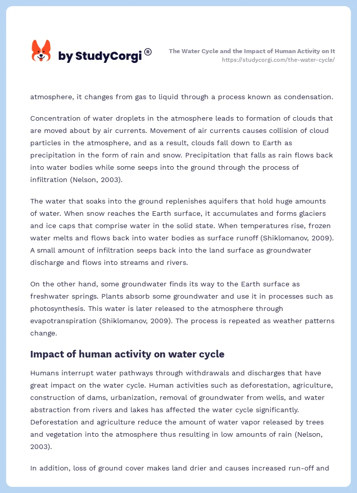 The Water Cycle and the Impact of Human Activity on It. Page 2