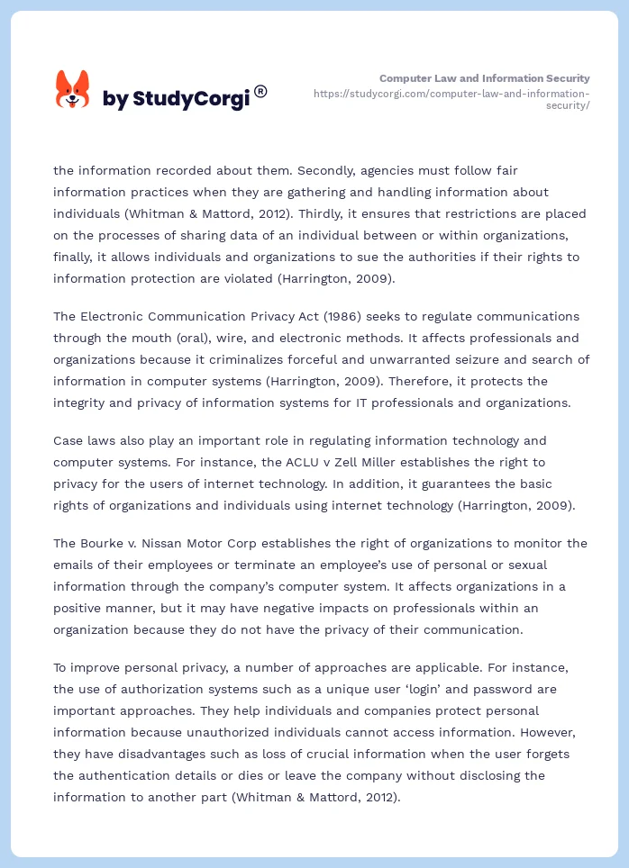 Computer Law and Information Security. Page 2