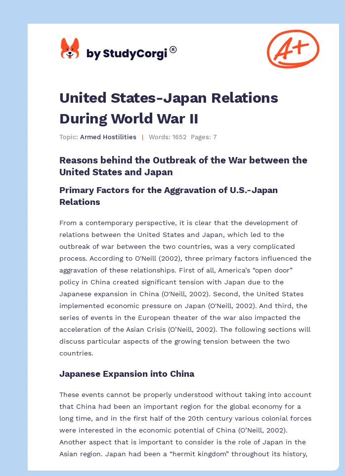United States-Japan Relations During World War II. Page 1