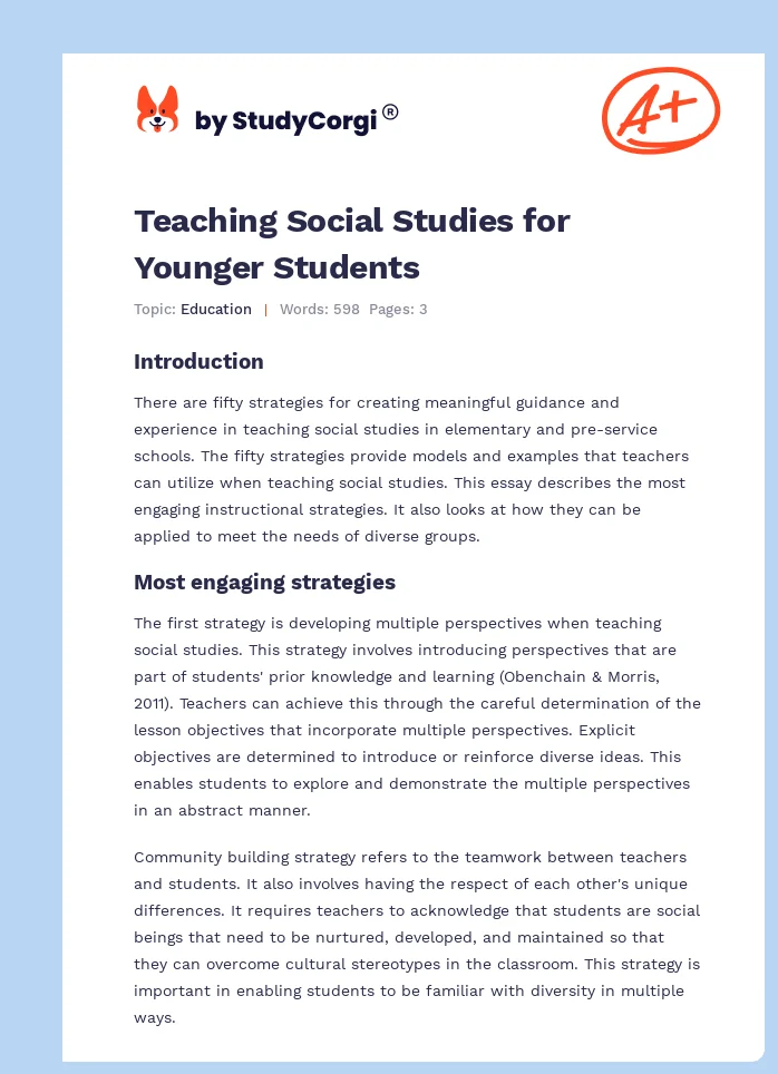 Teaching Social Studies for Younger Students. Page 1