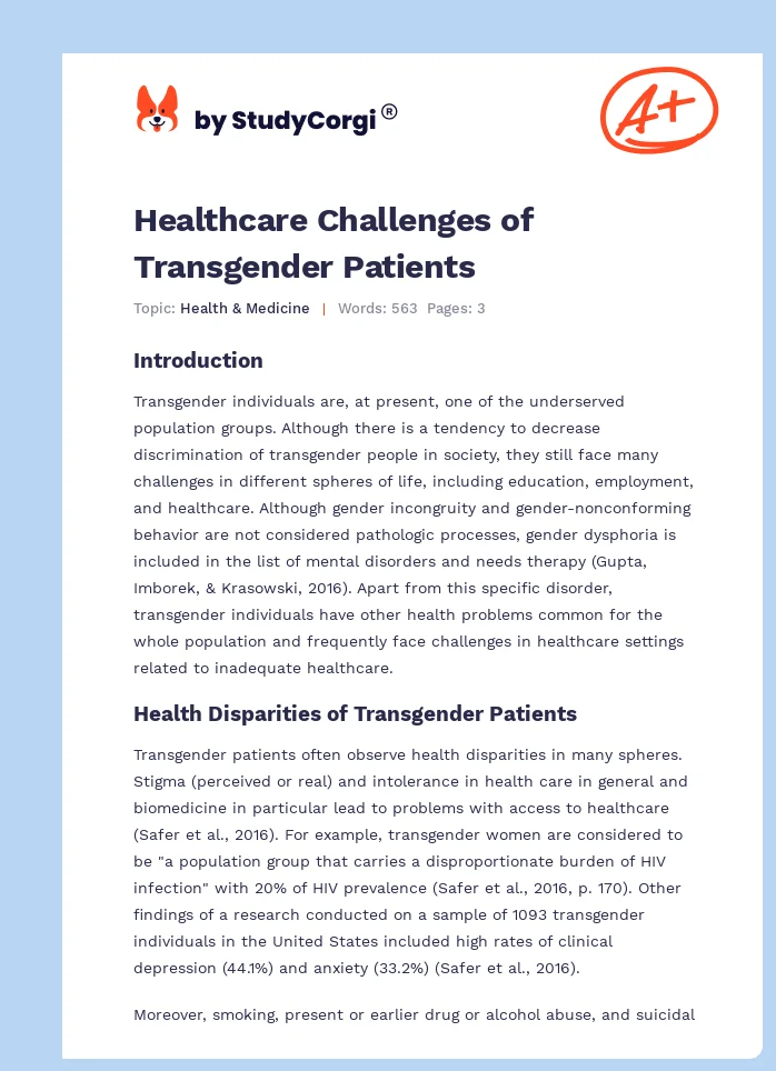 Healthcare Challenges of Transgender Patients. Page 1