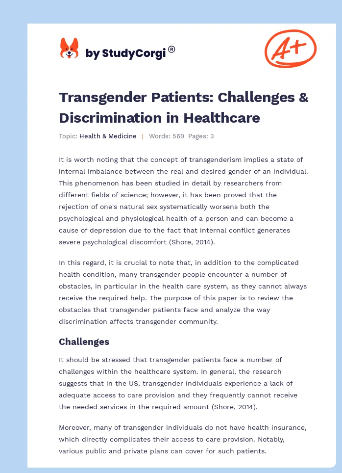 Transgender Patients: Challenges & Discrimination in Healthcare. Page 1