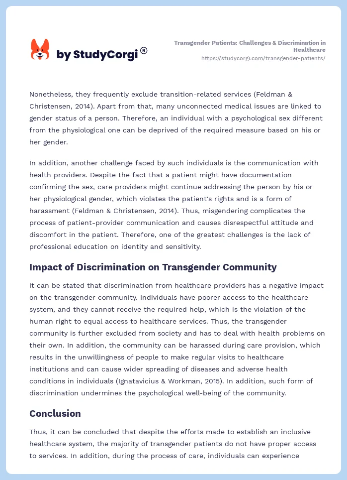 Transgender Patients: Challenges & Discrimination in Healthcare. Page 2