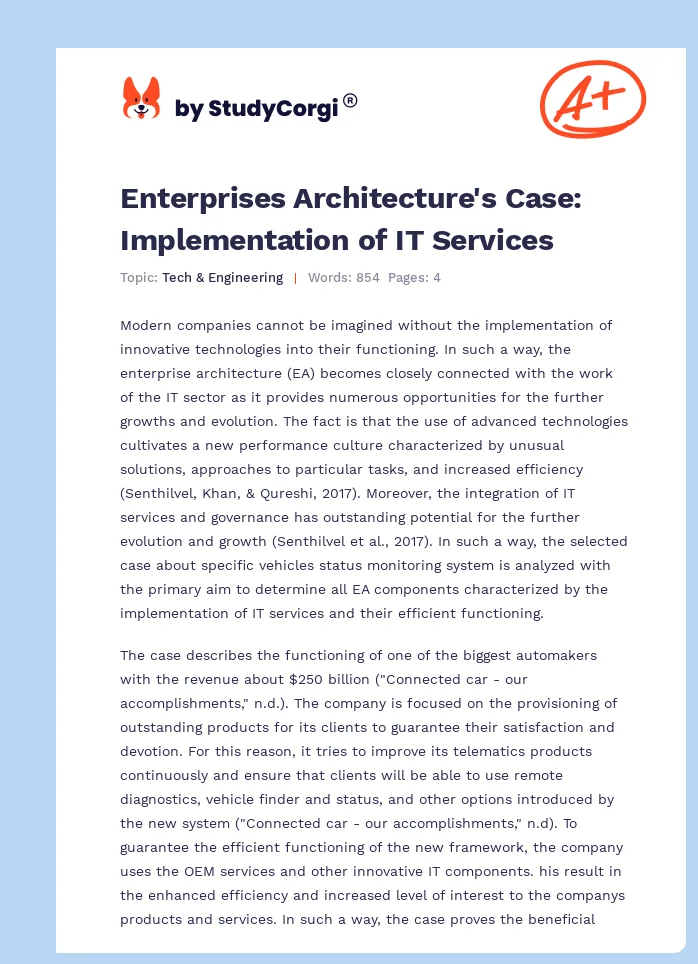 Enterprises Architecture's Case: Implementation of IT Services. Page 1