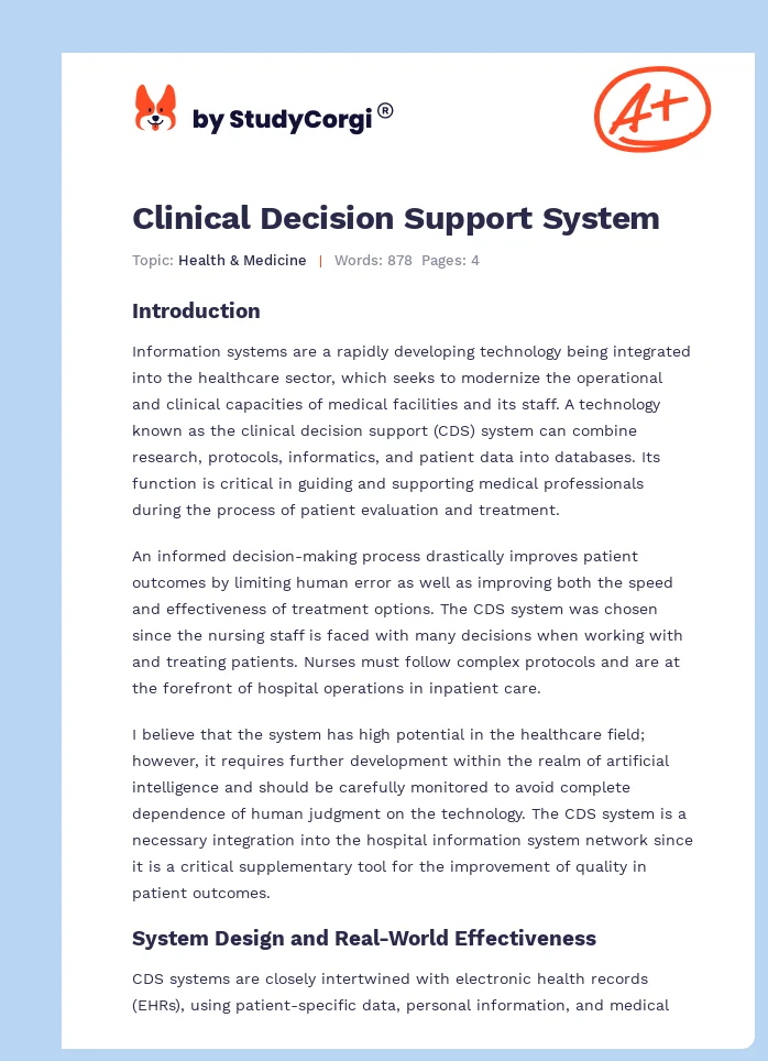 Clinical Decision Support System. Page 1