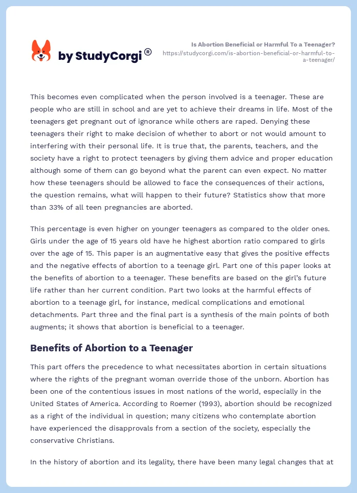 Is Abortion Beneficial or Harmful To a Teenager?. Page 2