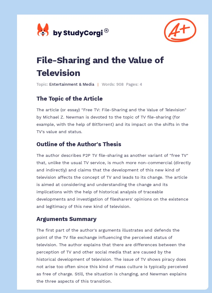 File-Sharing and the Value of Television. Page 1