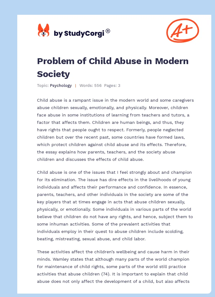 Problem of Child Abuse in Modern Society. Page 1