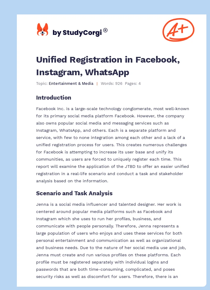 Unified Registration in Facebook, Instagram, WhatsApp. Page 1