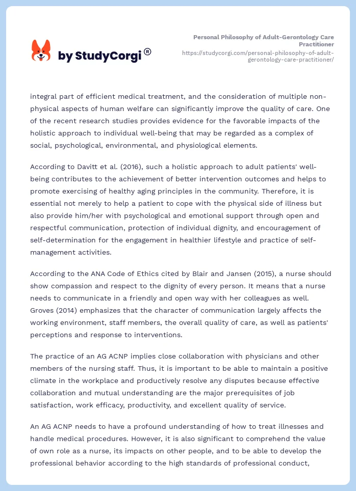 Personal Philosophy of Adult-Gerontology Care Practitioner. Page 2
