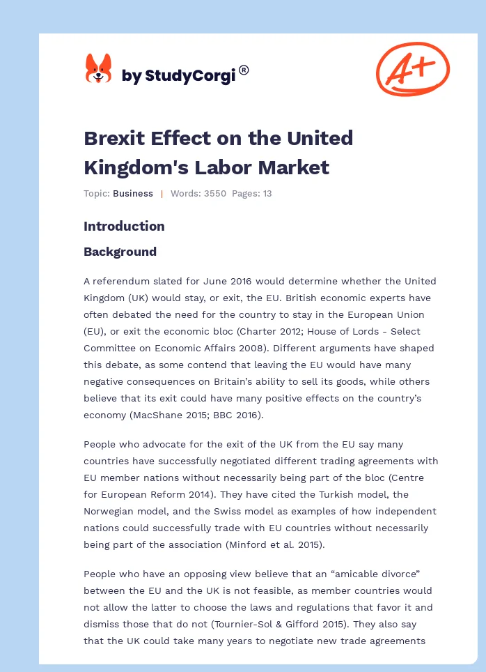 Brexit Effect on the United Kingdom's Labor Market. Page 1