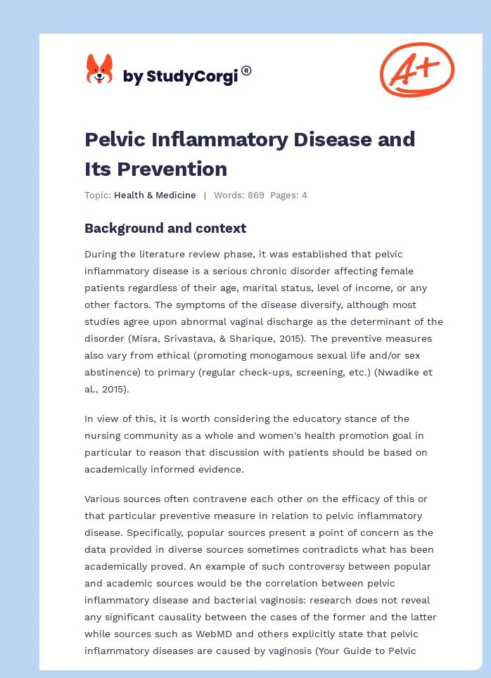 Pelvic Inflammatory Disease and Its Prevention. Page 1