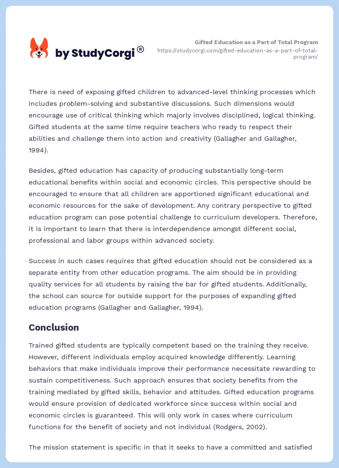 Gifted Education as a Part of Total Program. Page 2