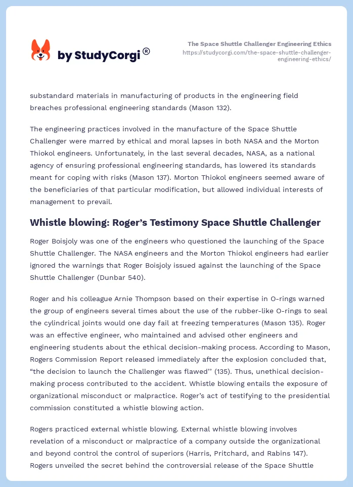 The Space Shuttle Challenger Engineering Ethics. Page 2