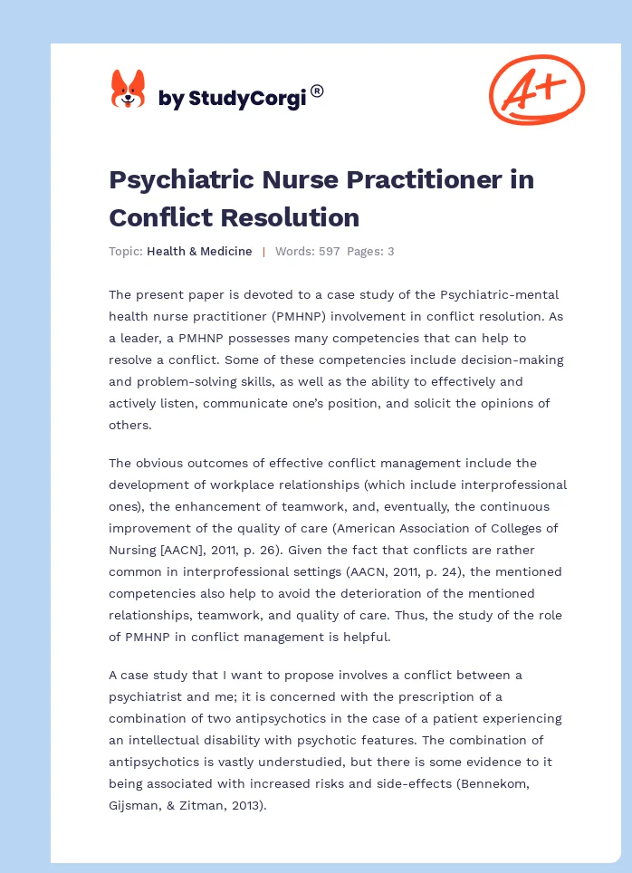 Psychiatric Nurse Practitioner in Conflict Resolution. Page 1