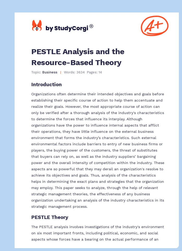 PESTLE Analysis and the Resource-Based Theory. Page 1