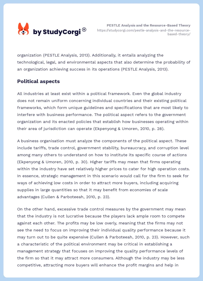 PESTLE Analysis and the Resource-Based Theory. Page 2