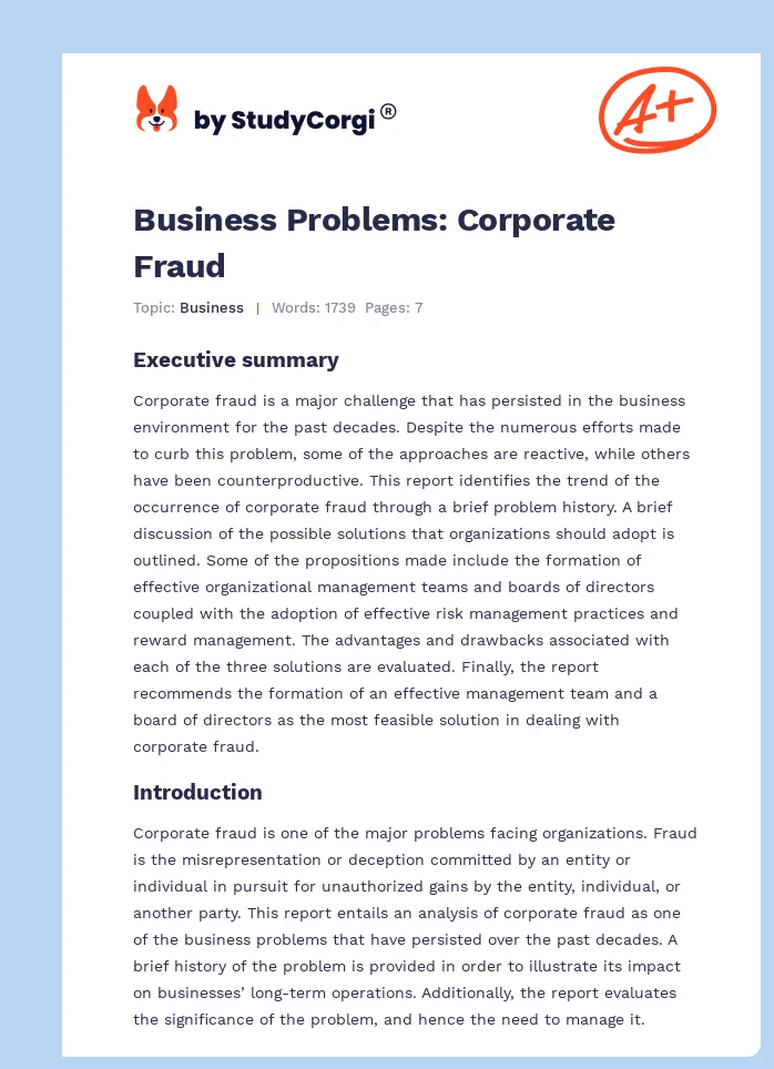 Business Problems: Corporate Fraud. Page 1