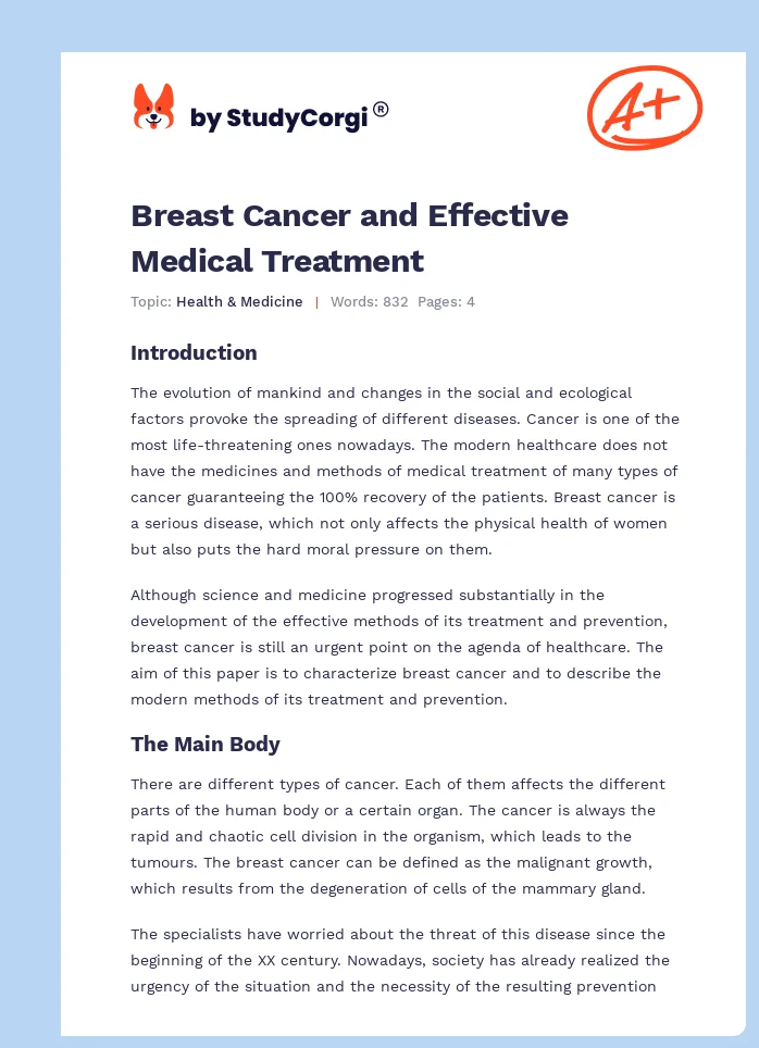 Breast Cancer and Effective Medical Treatment. Page 1