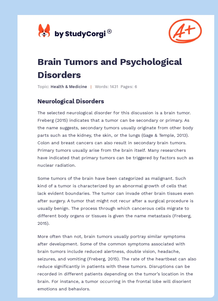 Brain Tumors and Psychological Disorders. Page 1
