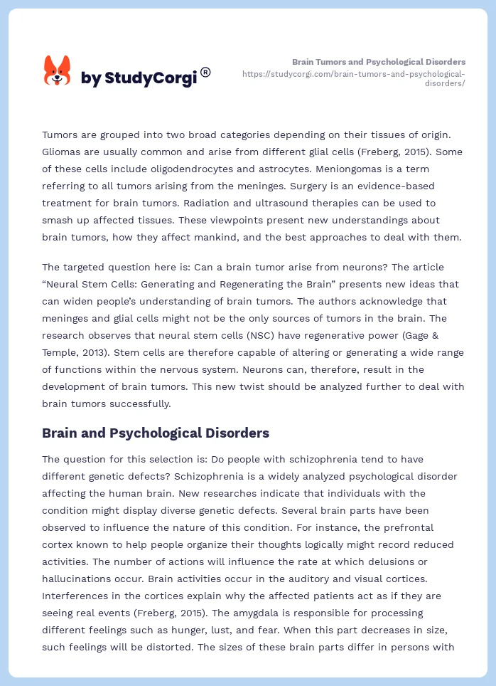 Brain Tumors and Psychological Disorders. Page 2
