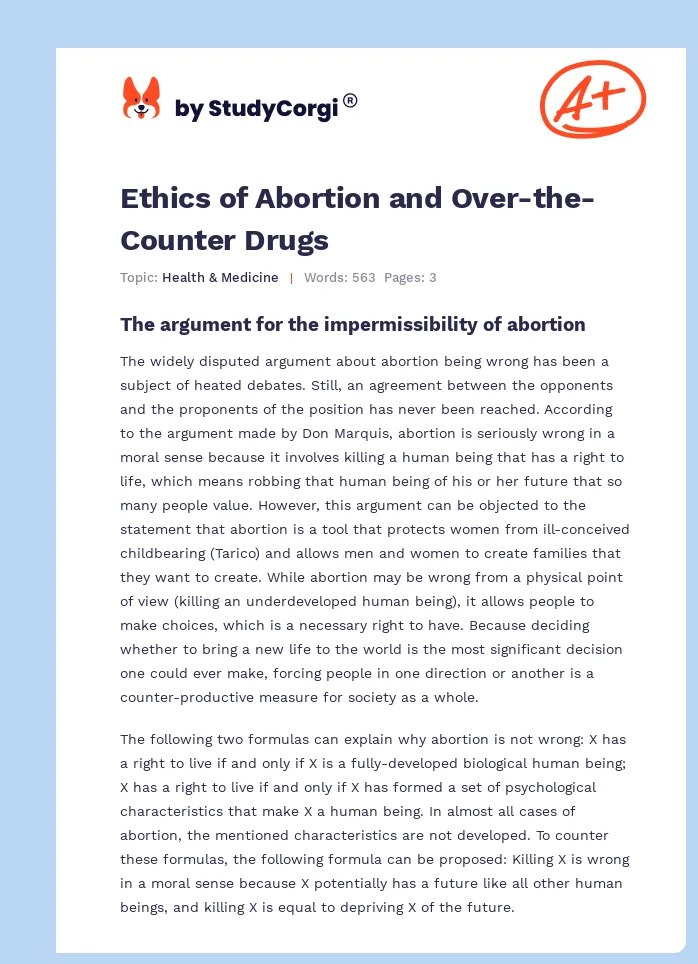 Ethics of Abortion and Over-the-Counter Drugs. Page 1