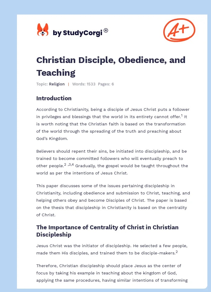 Christian Disciple, Obedience, and Teaching. Page 1