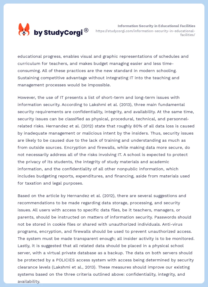 Information Security in Educational Facilities. Page 2
