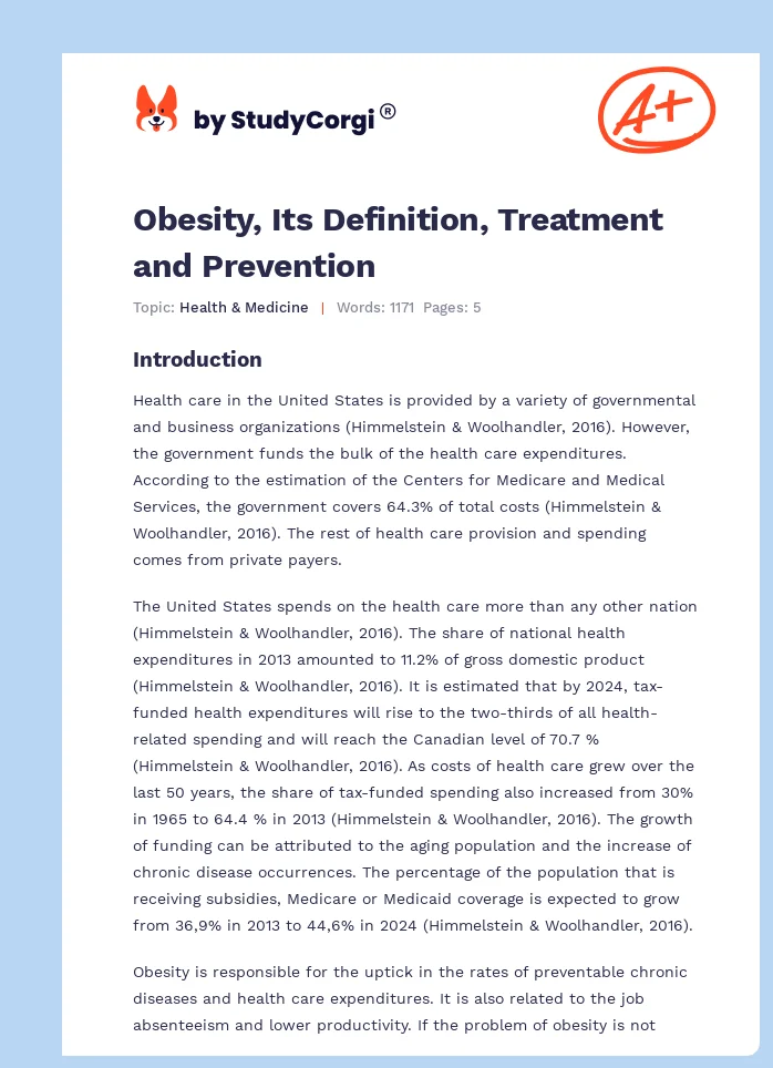 Obesity, Its Definition, Treatment and Prevention. Page 1