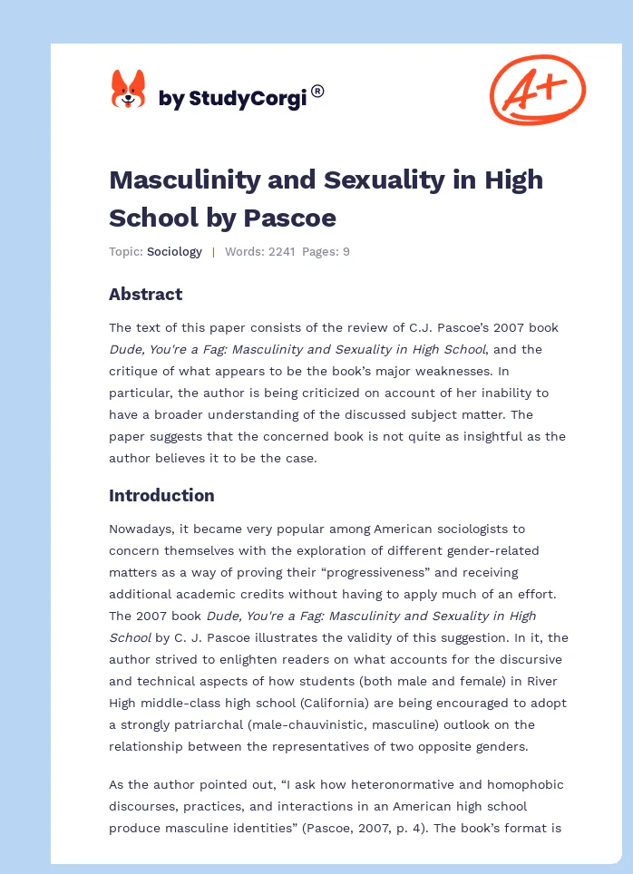 Masculinity and Sexuality in High School by Pascoe. Page 1