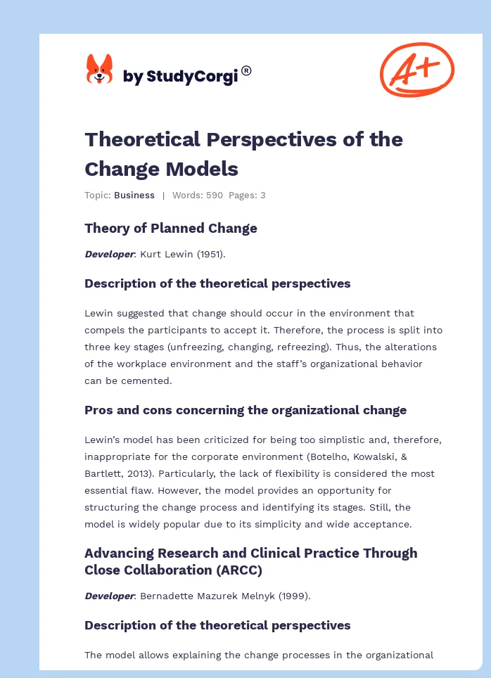 Theoretical Perspectives of the Change Models. Page 1