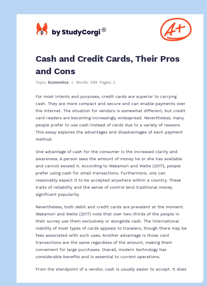 Cash and Credit Cards, Their Pros and Cons. Page 1